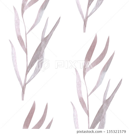 Seamless botanical grass pattern with airy hand painted branches in soft blush and beige tones, minimal repeating design for textile, fabric, wallpaper, surface pattern, packaging, modern branding use 135321579