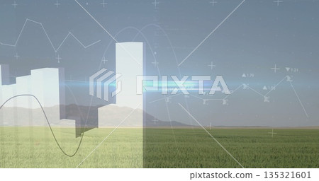 Displaying white 3D bars rising over plain, curved line graphs, plus-sign markers, copy space Displaying white 3D bars rising over plain, curved line graphs, plus-sign markers, copy space 135321601