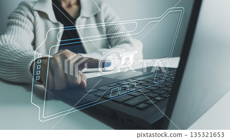 Fingerprint scanner to access information, verify to authentication, touching screen to login security, Internet of things, cloud computing, Internet connection, shopping online and cashless society Fingerprint scanner to access information, verify to authentication, touching screen to login security, Internet of things, cloud computing, Internet connection, shopping online and cashless society 135321653