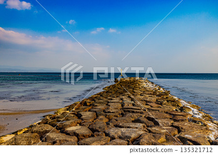 富山縣雨晴海灘風光 135321712