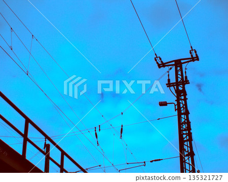 electrical wires on electric pole 135321727