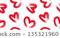 Hand drawn hearts seamless pattern with brushstroke texture on white background 135321960