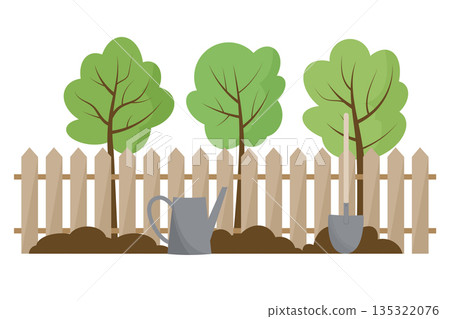 gardening illustration with fence 135322076