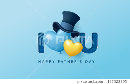 父親節愛心與I LOVE YOU立體字藍色極簡背景橫幅廣告海報宣傳單向量素材圖片 135322295
