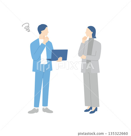 商人們站著,討論著,分享他們的擔憂。 商人們站著,討論著,分享他們的擔憂。 135322660