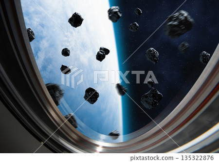 Planet Earth and asteroids in space. Planet Earth and asteroids in space. 135322876