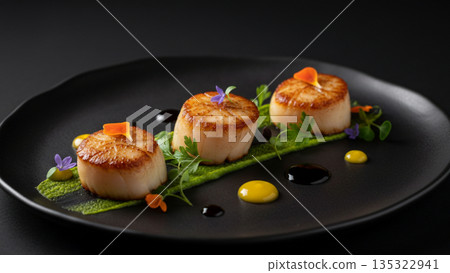 Seared Scallops Fine Dining Plate 4k ai High Resolution Food Photography 135322941