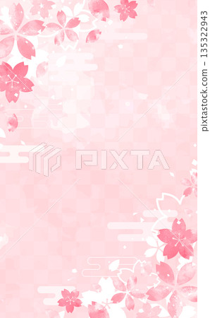 手繪日式櫻花花瓣邊框（直式版） 135322943