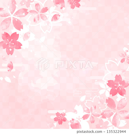 Hand-drawn cherry blossom Japanese style petal frame_square Hand-drawn cherry blossom Japanese style petal frame_square 135322944