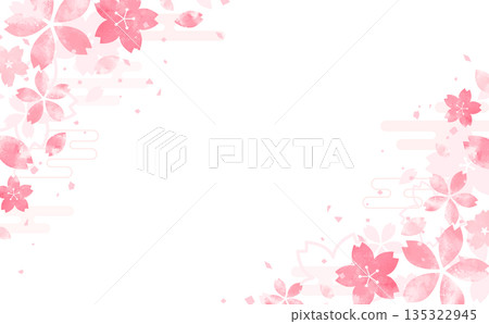 Hand-drawn cherry blossom Japanese style petal frame_no background_horizontal 135322945