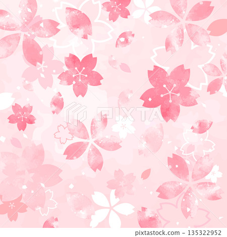 Hand-drawn cherry blossom Japanese style petal background_square 135322952