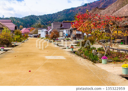【福島縣南會津】深秋時節,驛站小鎮大內宿仍保留著茅草屋頂。十一月 【福島縣南會津】深秋時節,驛站小鎮大內宿仍保留著茅草屋頂。十一月 135322959