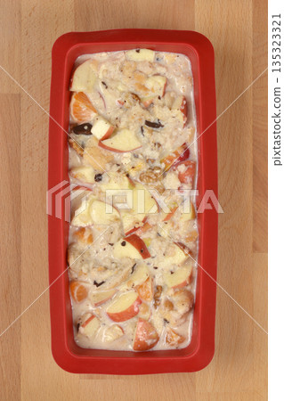 Unbaked Bread Pudding in Red Mold 135323321