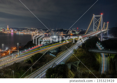 Kanmon Bridge, the bridge between Honshu and Kyushu, night view 135323419