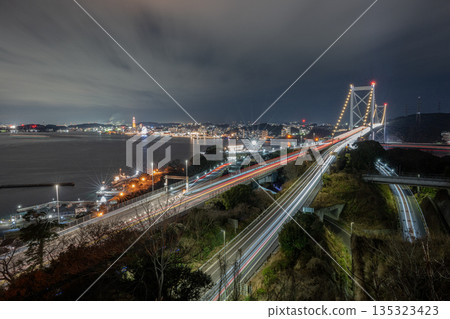 關門大橋，連接本州和九州的橋樑，夜景 135323423