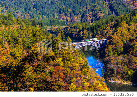 [Oku-Aizu, Fukushima Prefecture] Autumn deepens at the First Tadami Bridge dyeing October November 135323556