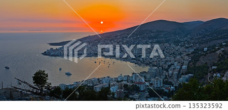 View from the Lekuresi castle on Saranda at sunset 135323592