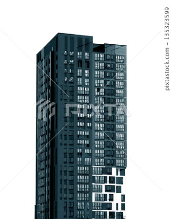 Building with modern architecture design. Skyscraper tower in urban city with tall facade, windows, 135323599