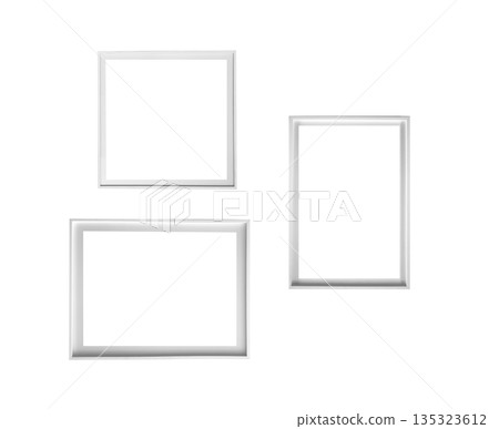 Frame set isolated on white background. Collection of three picture frames in vertical, horizontal 135323612