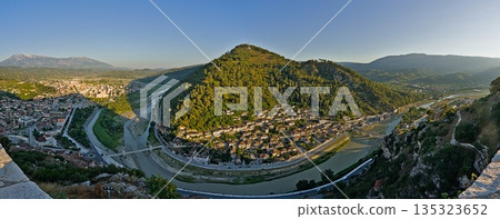 The city of Berat seen from the castle in a panorama The city of Berat seen from the castle in a panorama 135323652