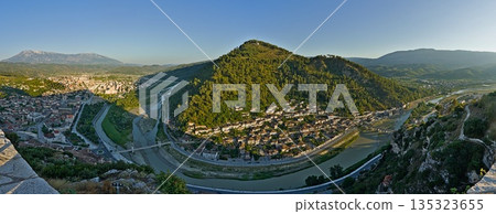 The city of Berat seen from the castle in a panorama The city of Berat seen from the castle in a panorama 135323655