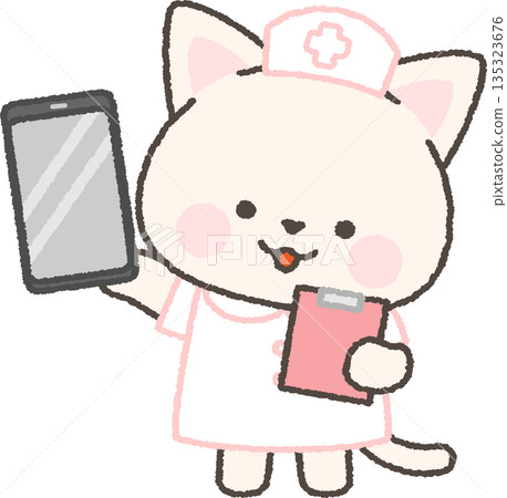 White cat nurse with a smartphone Title change 135323676