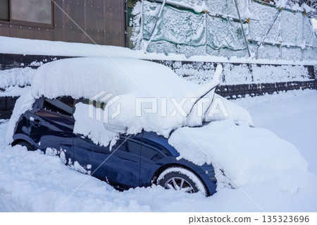完全埋在雪中的汽車 135323696