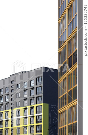 Modern residential apartment buildings isolated on white background. Contemporary urban development 135323745