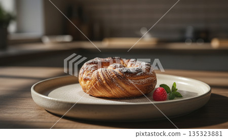 Golden Pastry Dessert Plate 4k ai High Resolution Food Photography 135323881