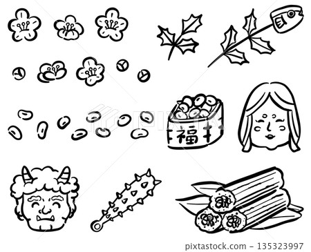 Setsubun illustration set - line drawing Setsubun illustration set - line drawing 135323997
