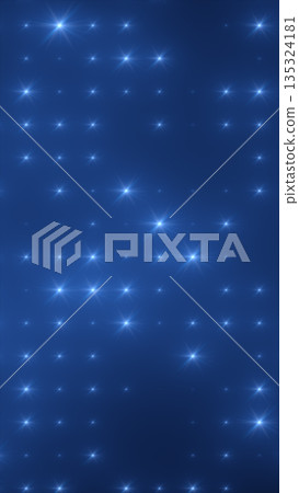 Shimmering grid of blue glowing stars forming a symmetrical abstract pattern resembling futuristic constellations 135324181