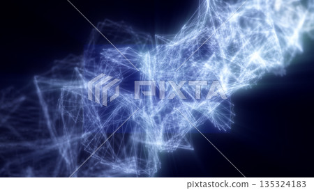 Abstract formation of interconnected white luminous lines creating a web of glowing digital particles 135324183