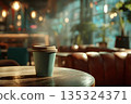 Coffee cup mockup, cozy cafe interior, cozy vibe 135324371