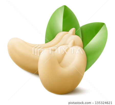 Cashew nuts whole and half isolated on white background. Natural organic nutrition vegetarian food. Healthy cooking ingredient. healthy treat, a source of protein. Realistic 3d Vector illustration Cashew nuts whole and half isolated on white background. Natural organic nutrition vegetarian food. Healthy cooking ingredient. healthy treat, a source of protein. Realistic 3d Vector illustration 135324621