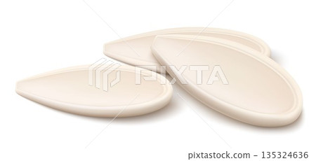Pumpkin seeds unpeeled with shadow, isolated on white background. Realistic 3d vector illustration. Used for advertising, packaging, collage, web design food, gardening 135324636