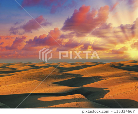 Sunset view of the Gran Canaria sand dunes 135324667