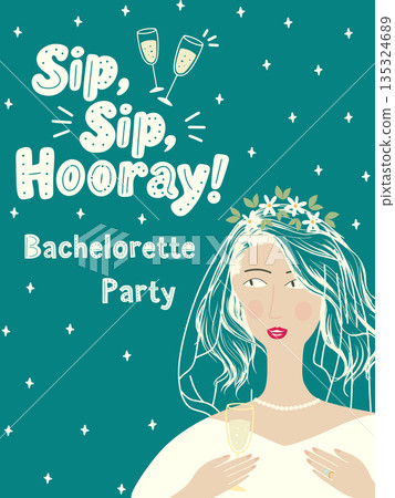Bride celebrating bachelorette party with champagne toast vector illustration Bride celebrating bachelorette party with champagne toast vector illustration 135324689