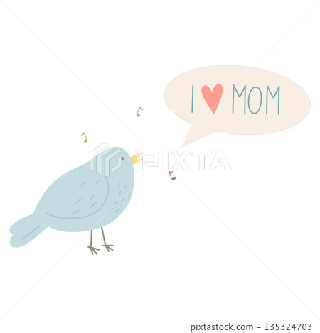 Little bird singing i love mom for mother's day 135324703