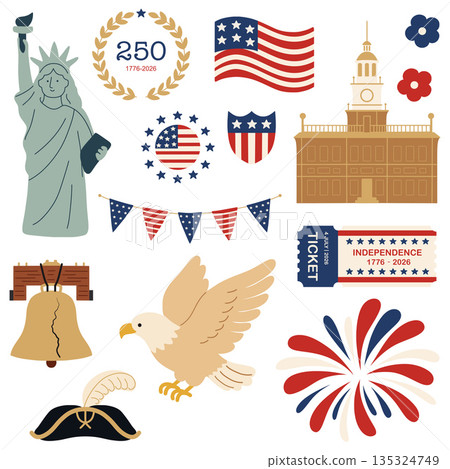 American patriotic symbols celebrating 250 years independence American patriotic symbols celebrating 250 years independence 135324749