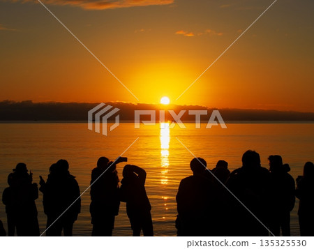 People gathered at Gotemba Beach to watch the sunrise on New Year's Day 2026 135325530