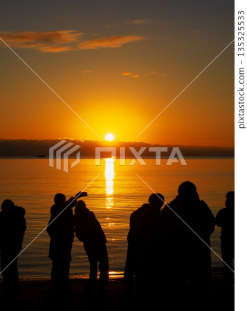 People gathered at Gotemba Beach to watch the sunrise on New Year's Day 2026 135325533