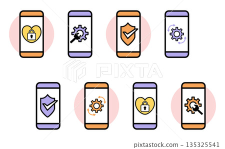 智慧型手機安全和設定圖示集鎖定、身份驗證、保護和管理使用者介面圖示 135325541
