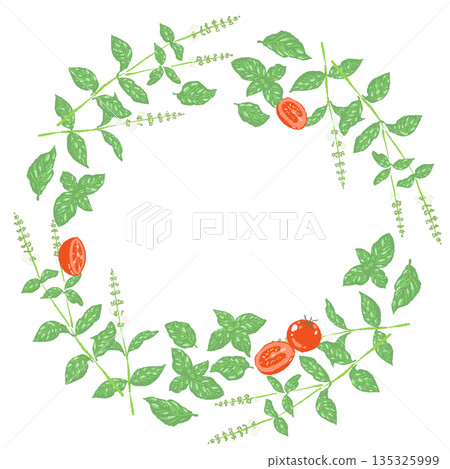 手繪彩色羅勒插圖（邊框、花環、圖案等） 135325999