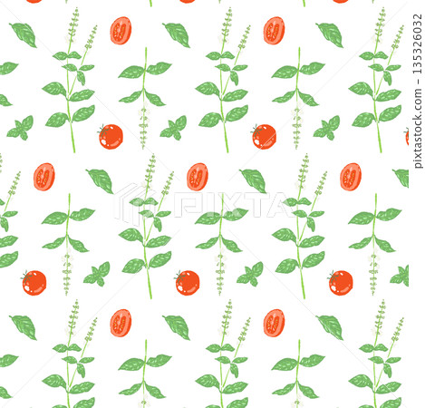 Hand-drawn color illustrations of basil (frames, wreaths, patterns, etc.) Hand-drawn color illustrations of basil (frames, wreaths, patterns, etc.) 135326032