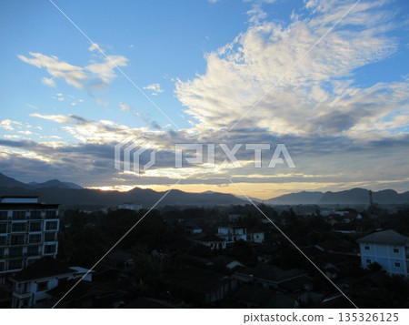 Dawn sky and the cityscape of Vang Vieng Dawn sky and the cityscape of Vang Vieng 135326125