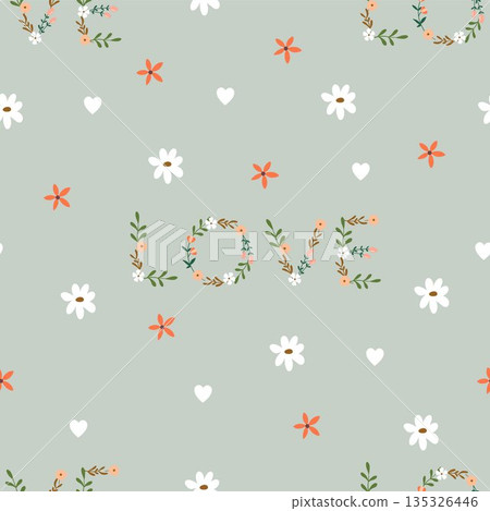 Floral heart hand drawn seamless pattern 135326446
