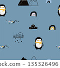 scandi vector pattern with penguins 135326496