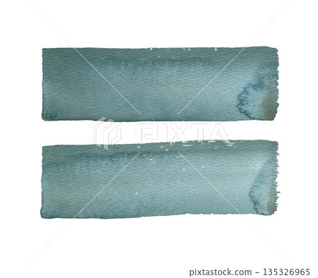 Two broad hand drawn watercolor strokes blue-green, aquamarine, deep green, sea green with granulation texture for card design, artistic banner, abstract background, or creative label. Two broad hand drawn watercolor strokes blue-green, aquamarine, deep green, sea green with granulation texture for card design, artistic banner, abstract background, or creative label. 135326965