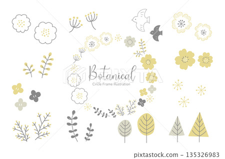 一套可愛的北歐風格手繪花卉插畫,以黃色和灰色為主色調。 一套可愛的北歐風格手繪花卉插畫,以黃色和灰色為主色調。 135326983