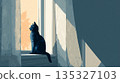 黃昏時分，一隻貓凝視著窗外。 135327103